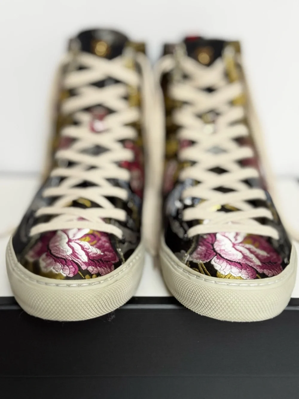 Gucci Women’s Sylvie Blind For Love Floral Jacquard High Top Sneakers Size 38.5 - Picture 7 of 13